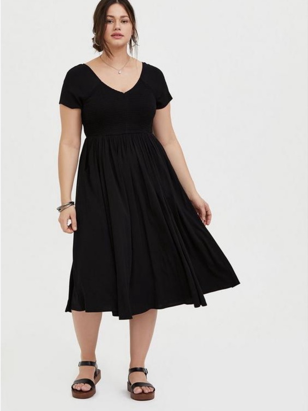 Torrid Midi Challis Smocked Dress - Blavk Size 1